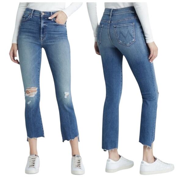 Mother The Insider Crop Step Chew Denim Distressed Jeans Size 25 - Picture 1 of 12